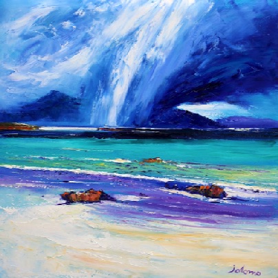 Big Summer Rain Squall over Ben More from Iona 30x30